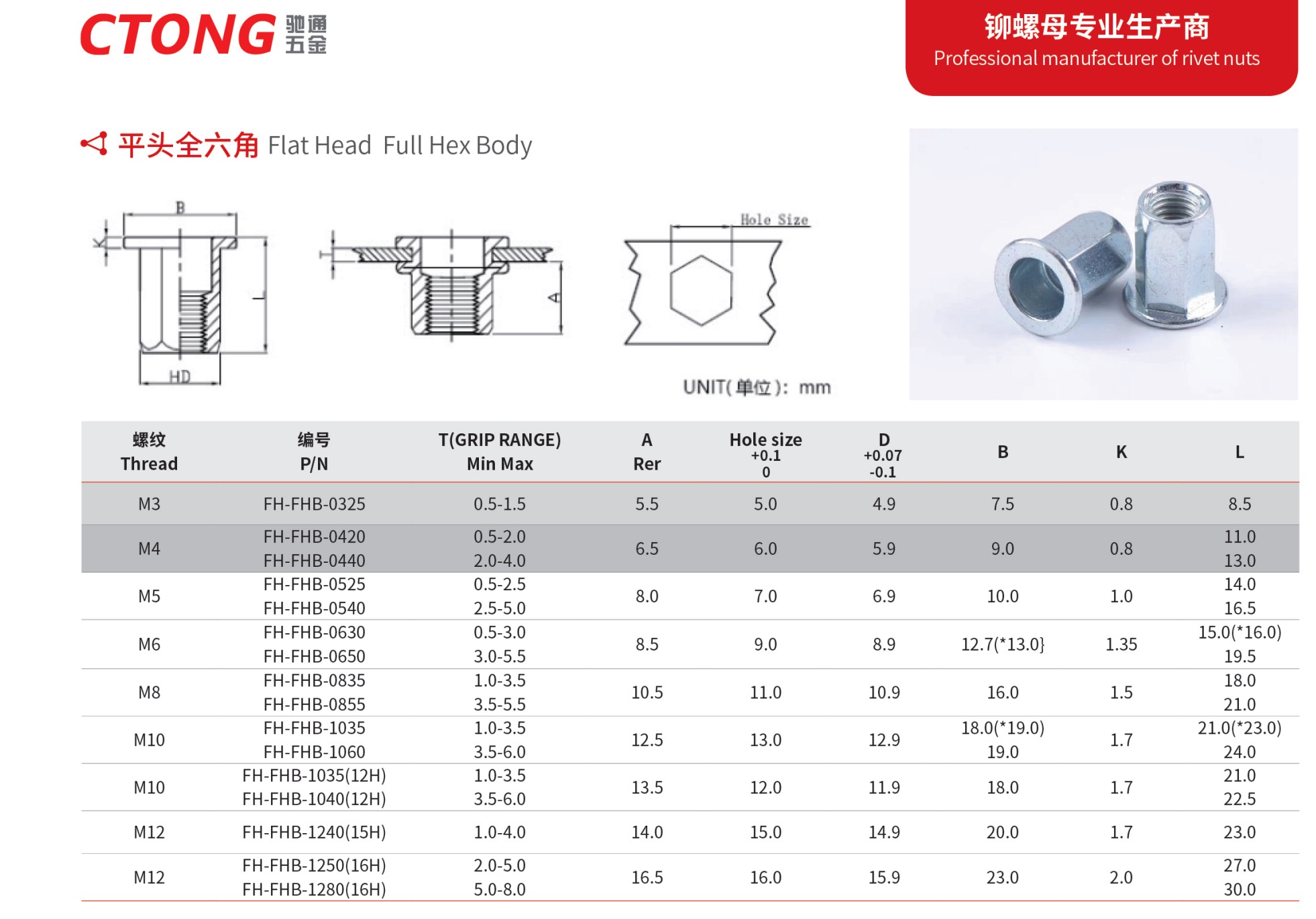 ivet Nut Flat Head Hex Rivet Nut Post Anhui Chitong Hardware